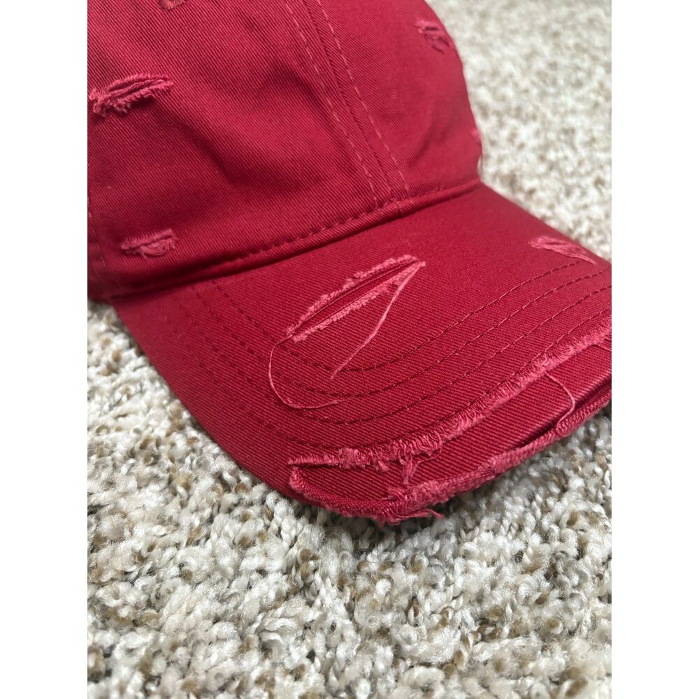 Burgundy Distressed Baseball Cap - Picture 6 of 7